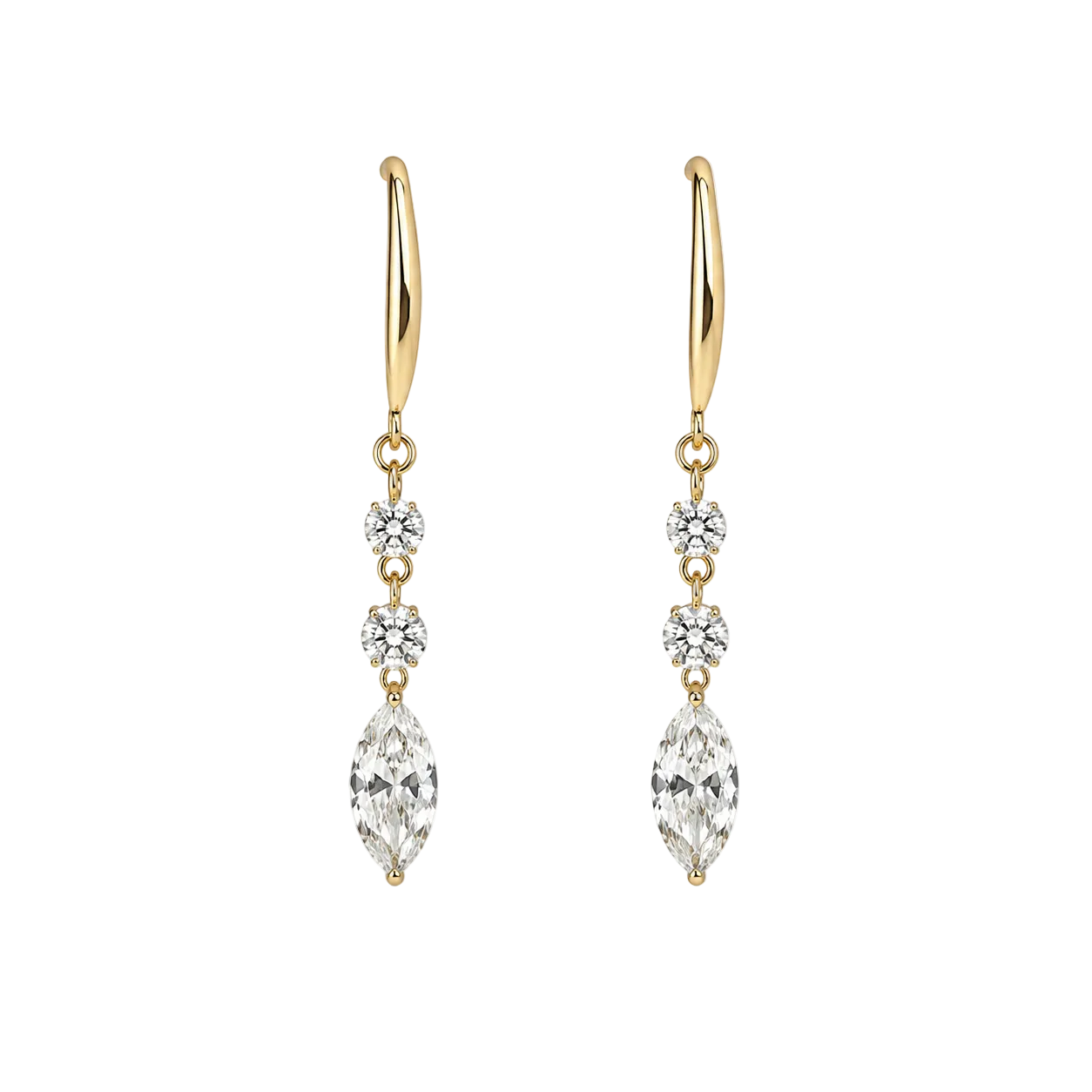 Marquise diamond drop earrings in solid 14K yellow gold with lab-grown diamonds.