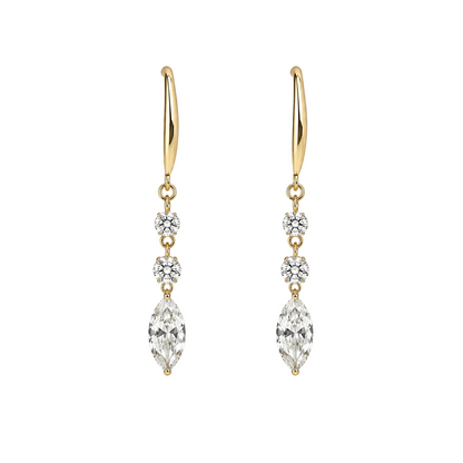 Marquise diamond drop earrings in solid 14K yellow gold with lab-grown diamonds.