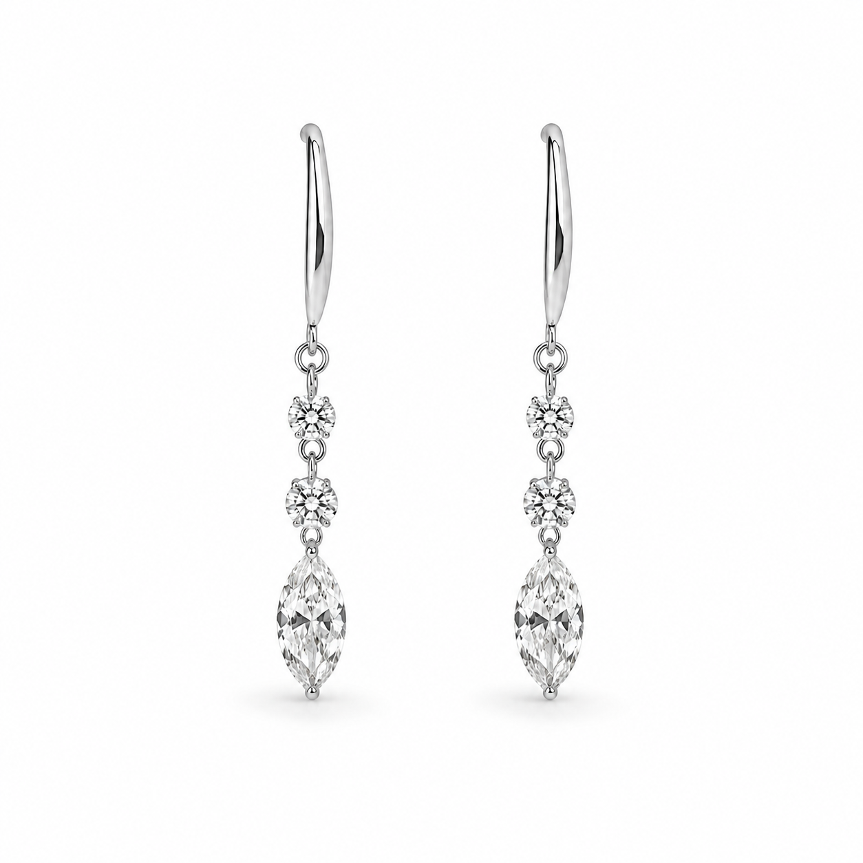 Marquise diamond drop earrings in solid 14K white gold with lab-grown diamonds.