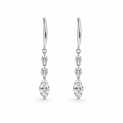 Marquise diamond drop earrings in solid 14K white gold with lab-grown diamonds.